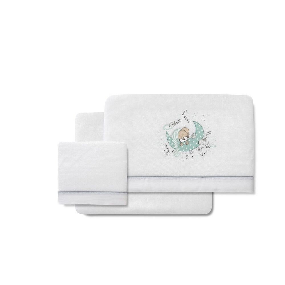 3 PZ LETTINO PER CARROZZINA(LENZUOLO 106X72+F.80X40X7+CUSTODIA38X25)PILE CORALLO - MOD. NUOVO DORMIRE - CON VERDE