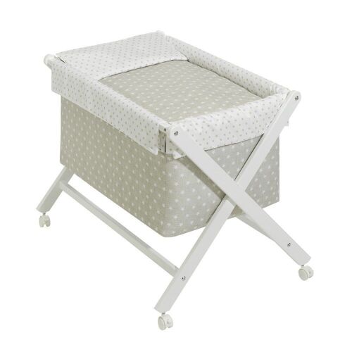 CRIB IN X IN WHITE BEECH + BEDDING + GARMENT + MATTRESS - MOD. STAR - BEIGE