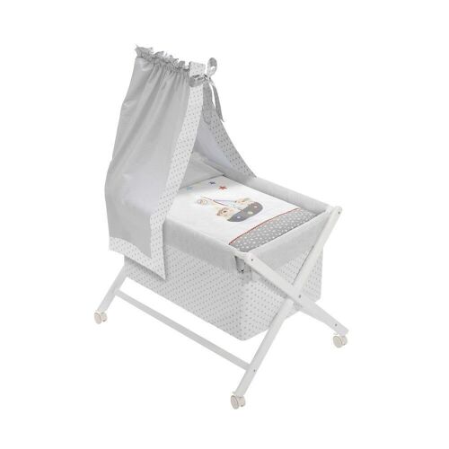 CRIB IN X IN WHITE BEECH + BEDDING + GARMENT + MATTRESS WITH CANOPY - MOD. PIRATA