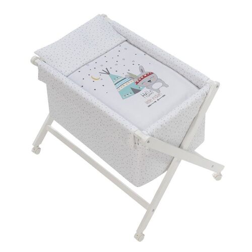 CRIB IN X IN WHITE BEECH + BEDDING + GARMENT + MATTRESS - MOD. TIPI OSO - WHITE