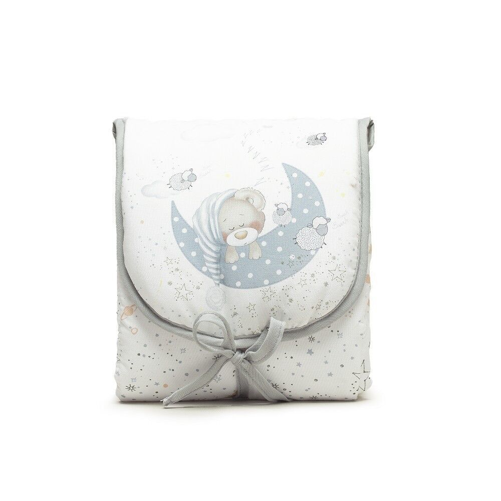 MATELAS A LANGER POUR VOYAGE - 45X75 CM - COTON+PLASTIQUE - MOD. OURS DORMANT - GRIS