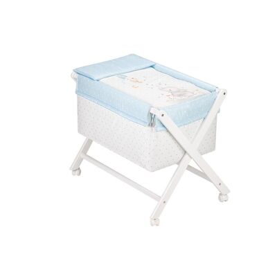 CRIB IN X IN WHITE BEECH + BEDDING + GARMENT + MATTRESS - MOD. PARACAIDISTA - ROSA