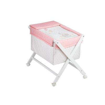 CRIB IN X IN WHITE BEECH + BEDDING + GARMENT + MATTRESS - MOD. ELEFANTE - ROSA