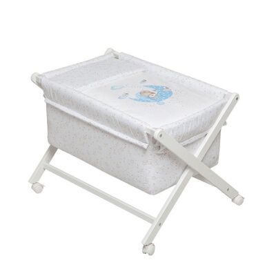 CRIB IN X IN WHITE BEECH + BEDDING + GARMENT + MATTRESS - MOD. BEAR SLEEPING - BLUE