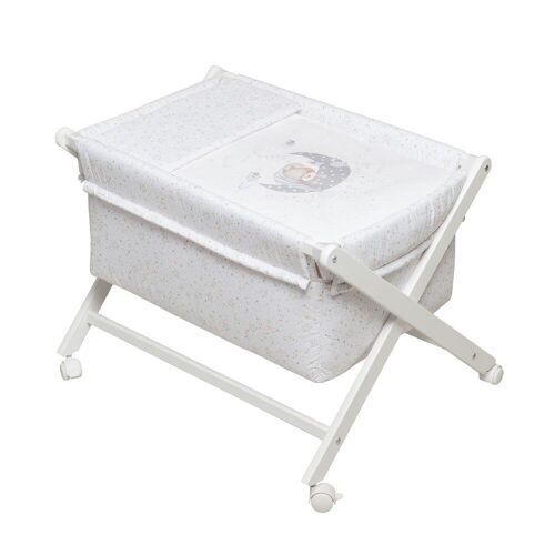 CRIB IN X IN WHITE BEECH + BEDDING + GARMENT + MATTRESS - MOD. BEAR SLEEPING - GRAY