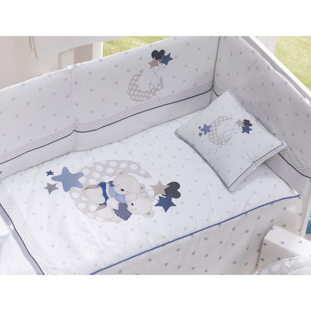 SET 3 PZ LETTINO 60X120 (TRAPUNTA+PARACOLPI+CUSCINO) - MAGLIA - MOD. AMOROSOS - BLU