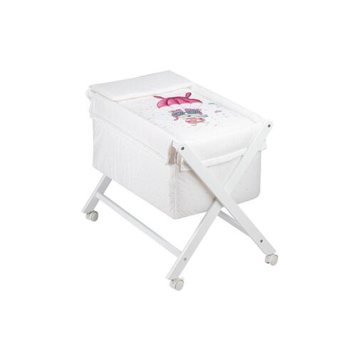 CRIB IN X IN WHITE BEECH + BEDDING + GARMENT + MATTRESS - MOD. PARACAIDISTA - ROSA 2