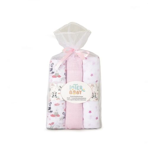 SWADDLES 80X80 - MOD. PANDA - PACK 3 - PINK