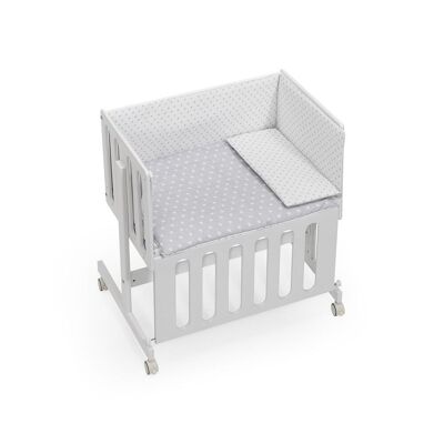 CUNA CODORMIR MINANA HAYA BLANCA + ROPA DE CAMA + ROPA + COLCHÓN - MOD. ESTRELLA - GRIS