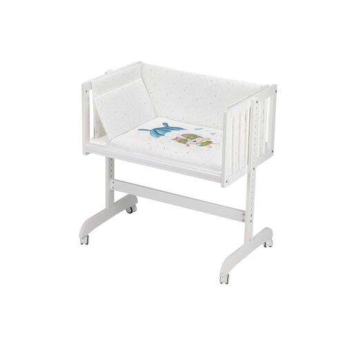 CO-SLEEPING CRIB IN WHITE BEECH + BEDDING + GARMENT + MATTRESS - MOD. PARACAIDAS - AZUL