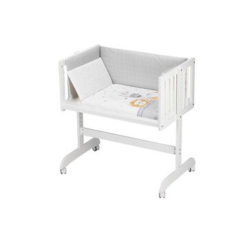 LIT CO-SOMMEIL EN HÊTRE BLANC + LITERIE + VÊTEMENT + MATELAS - MOD. ANIMAUX