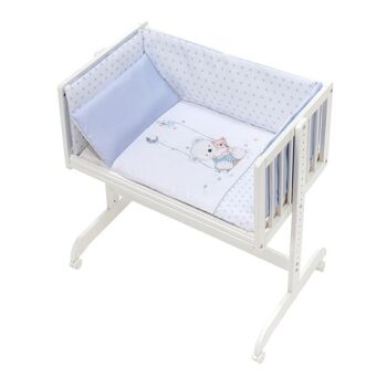 LIT CO-SOMMEIL EN HÊTRE BLANC + LITERIE + VÊTEMENT + MATELAS - MOD. OSO COLUMPIO - BLEU