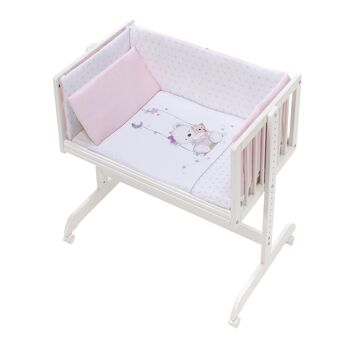 LIT CO-SOMMEIL EN HÊTRE BLANC + LITERIE + VÊTEMENT + MATELAS - MOD. OSO COLUMPIO - ROSE