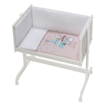 CUNA CODORM HAYA BLANCA + ROPA DE CAMA + ROPA + COLCHÓN - MOD. TIPI OSO - ROSA