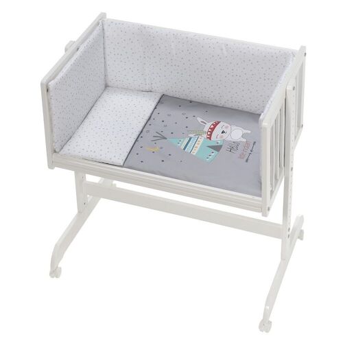 CO-SLEEPING CRIB IN WHITE BEECH + BEDDING + GARMENT + MATTRESS - MOD. TIPI OSO - GRAY