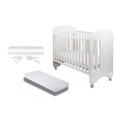 LETTINO PER MATERASSO 60X120 - MOD. LOVELY - COLORE BIANCO + MATERASSO + KIT CO-SLEEPING