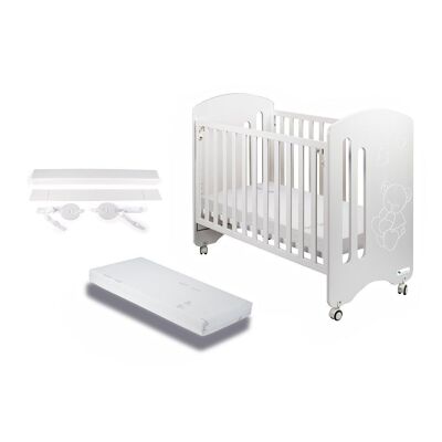 COT BED FOR MATTRESS 60X120 - MOD. LOVELY - WHITE COLOR + MATTRESS + KIT CO-SLEEPING