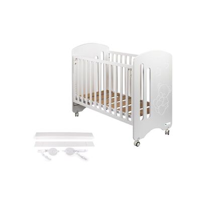 COT BED FOR MATTRESS 60X120 - MOD. LOVELY - WHITE COLOR + KIT CO-SLEEPING
