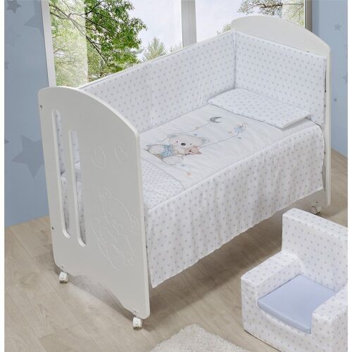 COT LOVELY PREMIUM + SET COT BED 60X120 (QUILT+BUMPER+PILLOW) - COTTON - MOD. OSO COLUMPIO - BLUE