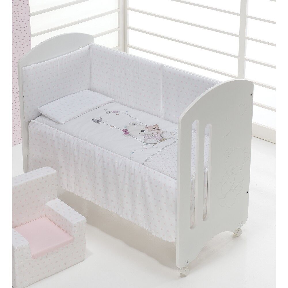 LETTINO LOVELY PREMIUM + SET LETTINO 60X120 (PIUMINO+PARACOLPI+CUSCINO) - COTONE - MOD. OSO COLUMPIO - ROSA