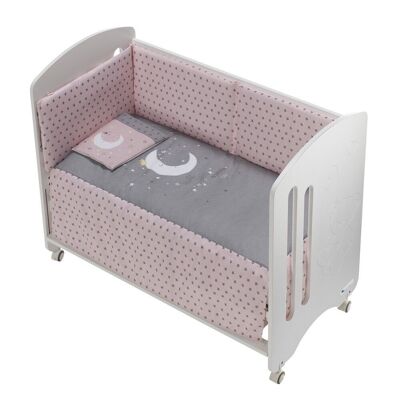 KINDERBETT LOVELY PREMIUM + SET KINDERBETT 60X120 (DECKE+STUECK+KISSEN) - BAUMWOLLE - MOD. LUNA UNIVERSO - ROSA