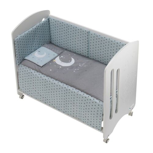 COT LOVELY PREMIUM + SET COT BED 60X120 (QUILT+BUMPER+PILLOW) - COTTON - MOD. LUNA UNIVERSO - GREEN