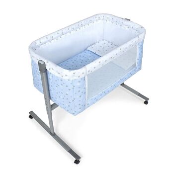 LIT CO-SOMMEIL PROCHE EN ALUMINIUM + LITERIE + VÊTEMENT + MATELAS - MOD. COURONNE - BLEU