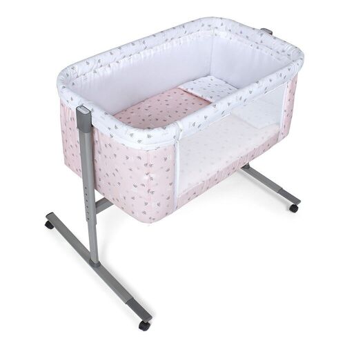 CO-SLEEPING CRIB NEAR IN ALUMINIUM + BEDDING + GARMENT + MATTRESS - MOD. CORONA - PINK