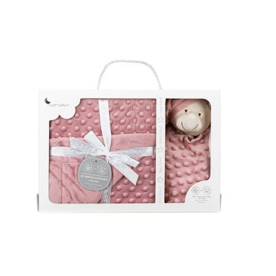 BUBBLE BLANKET - 80 X 110 - CORAL FLECCE + DOUDOU 28X17 - MOD. OSITO - DARK PINK