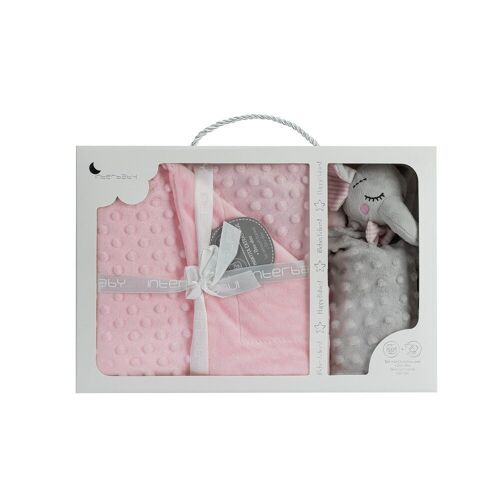 BUBBLE BLANKET - 80 X 110 - CORAL FLECCE + DOUDOU 28X17 - MOD. ELEPHANT - PINK