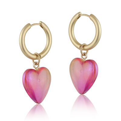 ANDREA IRIDESCENT RESIN HEART HUGGIE EARRINGS 2649