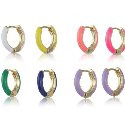 CLAIRE PACK OF 8 ENAMELLED HUGGIE EARRINGS 2646