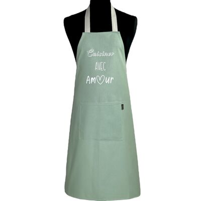 Apron, “Cooking with love” plain water green