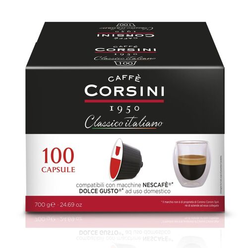 Capsule compatibili DoIce Gusto classico italiano intenso. Confezione da 100 pezzi