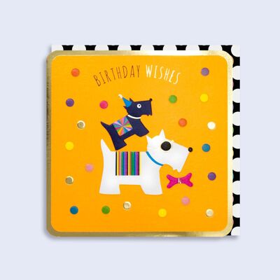 Deseos de cumpleaños de perro Yorkie de tarjeta de neón luminoso