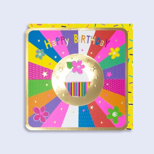 Luminous  Neon Card  Happy Birthday Cupcake