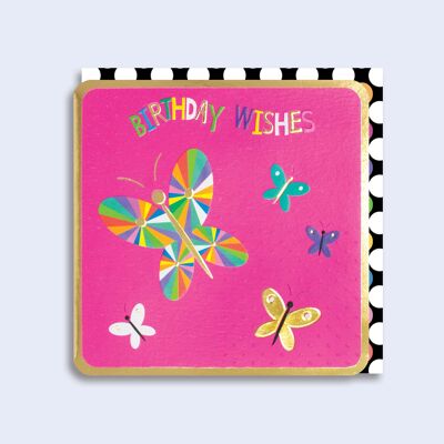 Deseos de cumpleaños de mariposa de tarjeta de neón luminoso