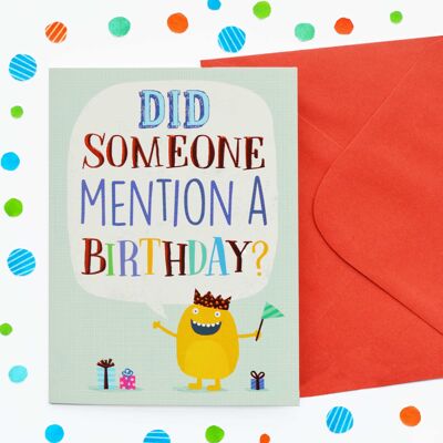 Just to Say Orange Monster Birthday Card