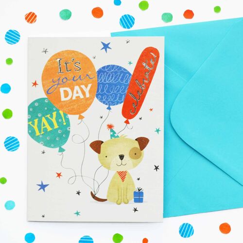 Just to Say Dog Balloons Birthday Card
