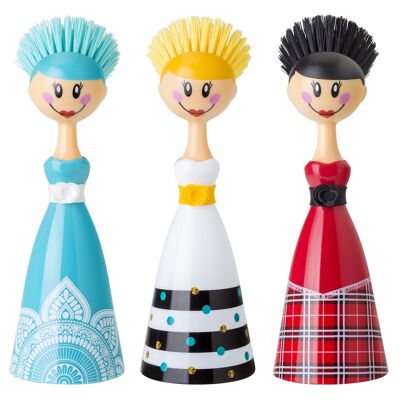 Pack 3u. cepillo lavaplatos dolls (opera+ray+margaret) con vestido