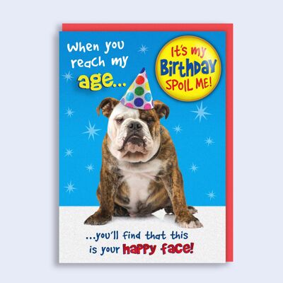 Juste pour dire anniversaire badge carte Happy Dog
