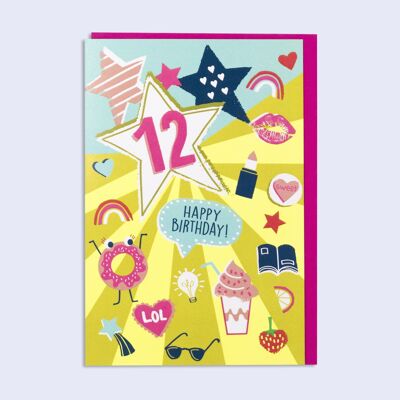 Carte d'anniversaire arc-en-ciel 12e fille