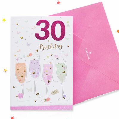 Tarjeta de cumpleaños número 30 para mujer brillante