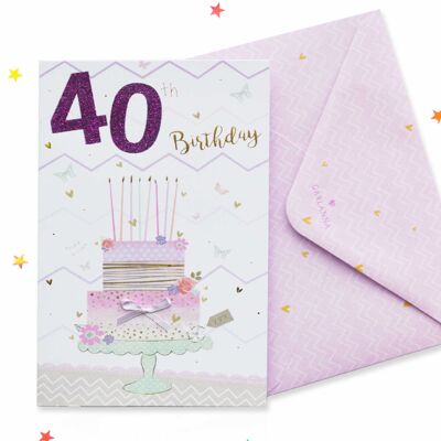 Tarjeta de cumpleaños número 40 para mujer brillante