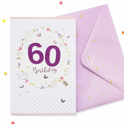 Tarjeta de cumpleaños número 60 para mujer brillante