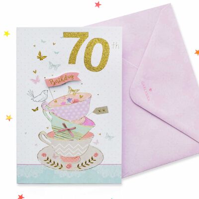 Tarjeta de cumpleaños número 70 para mujer brillante