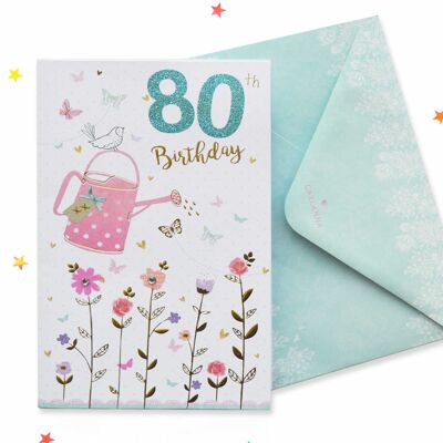 Tarjeta de cumpleaños número 80 para mujer brillante