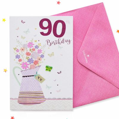 Tarjeta de cumpleaños número 90 para mujer brillante