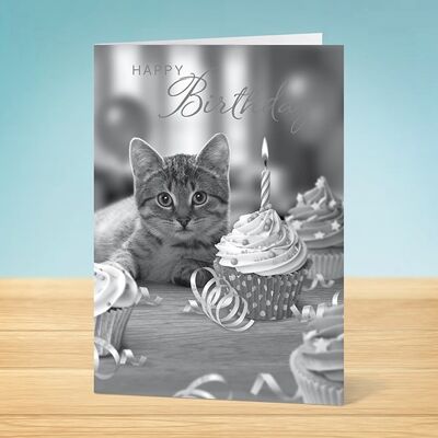 The Write Thoughts  Birthday Card  Cat with Cake