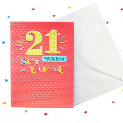 Carte d'anniversaire lumineuse et audacieuse pour le 21e anniversaire